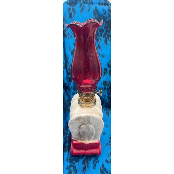 Miniature Covered Wagon Kerosene Lamp Red Glass Chimney Rustic Collectible - Picture 3 of 7